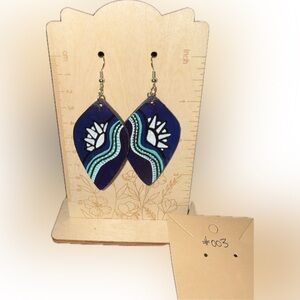 Bohemian Artistic Blue and White Leaf Earrings